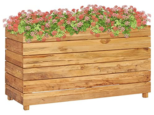 MOONAIRY Aiuola rialzata, telaio per pallet, laghetto alto, aiuola per verdure, balcone, aiuola, spirale per erbe, aiuole per pomodori, aiuola rialzata, 100 x 40 x 55 cm, teak e acciaio