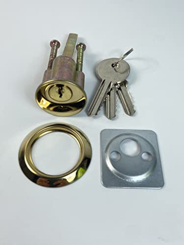 Replacement Rim Cylinder Set, Security Rim Cylinder Door Lock Night Latch in Polished Brass Finish Dimensions 77X33X33mm