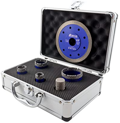 SHDIATOOL Diamond Drill Bits Hole Cutter 20/25/35/50mm and 20mm Finger bits and 115mm diamond blade Vacuum Brazed for Porcelain Ceramic Granite Marble M14 Thread