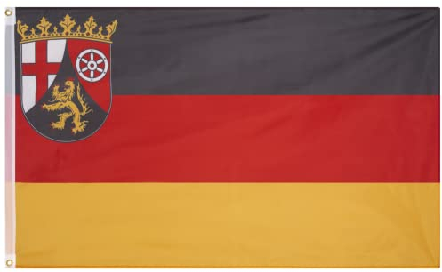 MUWO Flagge 16 deutsche Bundesländer + Mallorca 90 x 150 cm, doppelseitige Gartenflagge, wetterbeständige Fanflagge, Polyester Länderflagge Deutschland, mit Metallösen. (Rheinland-Pfalz)