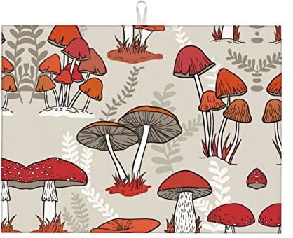 Red Mushrooms Large Kitchen Drying Pad 18x24in Kitchen Countertop Suction Pad Dishwasher Drainage Pad
