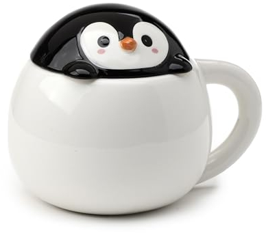 Puckator Tazza in Ceramica con Coperchio Sagomato - Pinguino - Animali Dolci