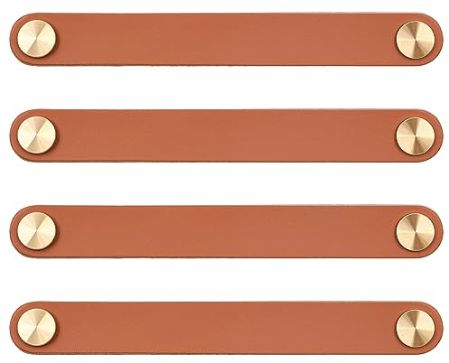 ZONADAH Set mit 4 Ledergriffen für Küchen- und Schlafzimmermöbel, Lochabstand 160 mm, Schrankgriff, Türgriff für Küche, Badezimmer, Schränke, Kommoden, Schubladen, Schränke, Holzvitrinen, braun