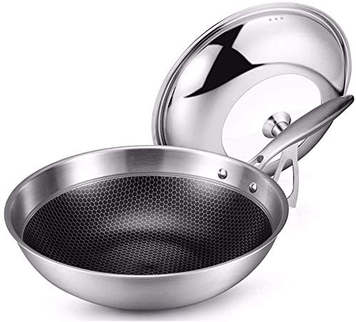 OQHAIR Wok - Copper Saucepan, Mini Saute Pan with Lid - Cooking for Soup, Stew, Sauce, Pasta & Reheat Food, Compatible for Induction, Gas
