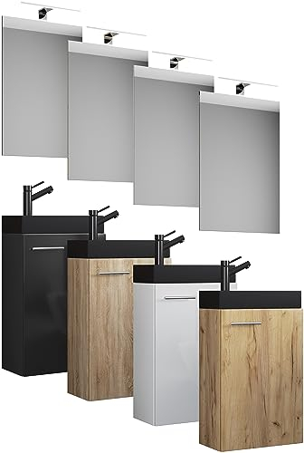 VCM 3-TLG Set | Waschplatz für Gäste WC | Gästebad | Waschtisch mit Spiegel | Badezimmer Set – Slito SP-BL