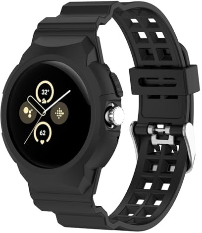 SenMore Cinturino per Google Pixel Watch/Google Pixel Watch 2, Morbido TPU Cinturino Sportivo Regolabile, Nero, 220 millimetri