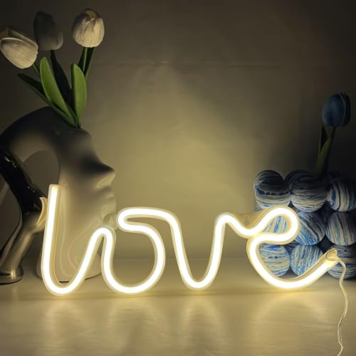 YUEYYNS Led Love Light Sign, Warmweißes Neonlicht, Neon Wand Dekor Schild, Led Neonschild, USB oder Batteriebetriebene Neonlampe Neon für Party Hochzeit Kinderzimmer Dekoration