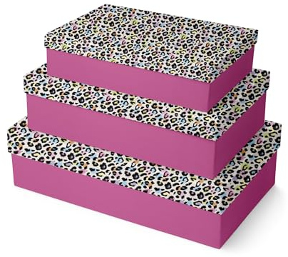 Eurowrap K-30741-BXC - Un lot de 3 boites d'emballage rectangles - Motifs : Léopard, animaux - Dimensions : - à offrir pour des cadeaux toutes l'année, anniversaire, saint valentin, fêtes, Noël