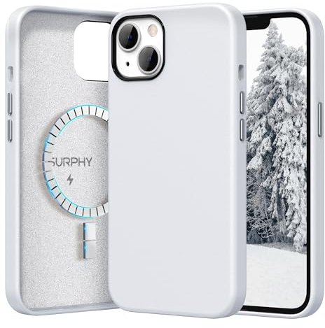 SURPHY für iPhone 13 Silokon Leder Hülle 6,1 für MagSafe, Handyhülle iPhone 13 Case, iPhone 13 Dünne Schutzhülle (mit Mikrofaserfutter), Kühles Weiß