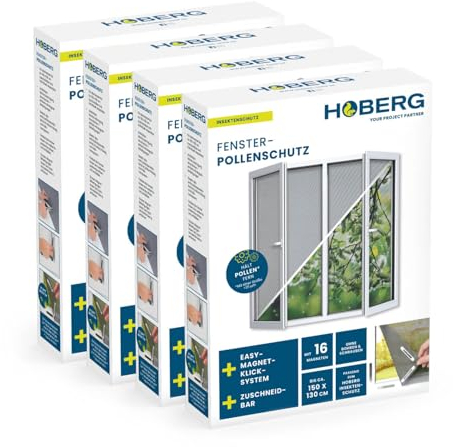 HOBERG mosquitera con fijación magnética - set de 4 | mosquitera ventana | mosquitera a medida hasta 150 x 130 cm | 16 imanes | mosquitera ventana