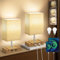 OUTON Tischlampen 2er Set,Nachttischlampe Touch Dimmbar,Tischlampe mit USB A+Typ-C-Anschlüsse 2 LED-Birnen, Moderne Tischleuchte mit Lampenschirm Leinen für Wohnzimmer, Schlafzimmer, Büro(Holzfarbe)