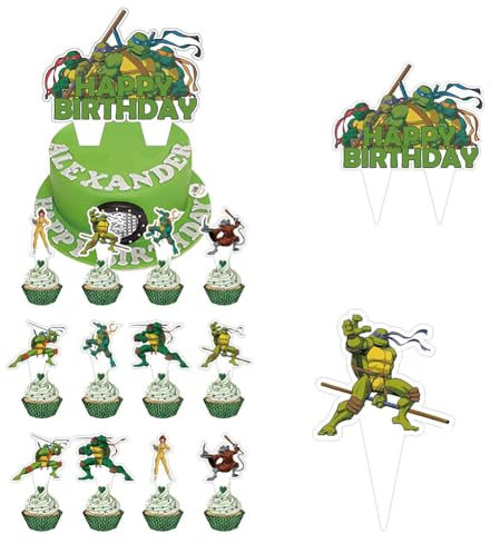 MEZHEN Tortendeko Geburtstag Kuchen Deko Turtle Kuchendeko Tiere Cake Topper Kindergeburtstag Torte Deko Muffin Geburtstagsdeko Kuchendeko Geburtstagsparty 37 Stück