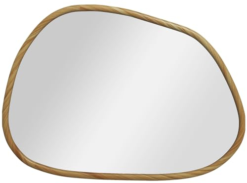HOMCOM Asymmetrisch Wandspiegel, 80 x 60 cm Badspiegel mit Holzrahmen, Dekospiegel für Bad, Wohnzimmer, Flur, Schlafzimmer, Natur