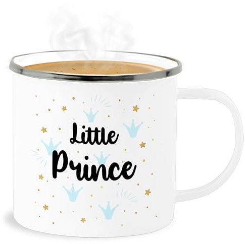 Emaille Becher Blechbecher - Tassen - Little Prince | Kleiner Prinz | Geschenk Jungen - 300 ml - Weiß Silber - kleine tasse