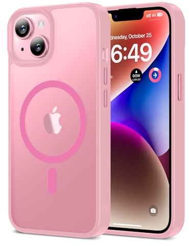 HOOMIL Magnetische Hülle für iPhone 14, Kompatibel mit MagSafe, Militärschutz, Stoßfest Kratzfeste Transluzente Matt Rückseite Schutzhülle - Rosa