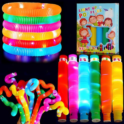 Knicklicht LED Pop Tubes Fidget Toys, 12 Stück Leuchtstäbe Buntes Stretchrohr Party Supplies, Leuchtende Armbänder Partyzubehör Sensorik Spielzeug Mitgebsel Kindergeburtstag Festival Dekoration