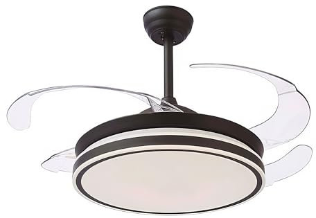 Milectric Ventilador de techo con luz LED | motor DC | 4 aspas retráctiles | luz regulable y 3 tonalidades | 6 velocidades | control remoto | temporizador | silencioso | bajo consumo (Negro)