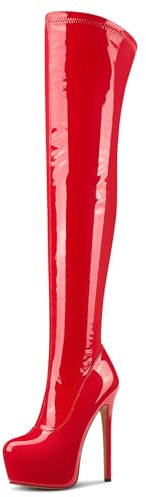 Aachcol Sopra il Ginocchio Spillo Stivali Piattaforma Stivali Alti Fino Alla Coscia Rotonda Punta Cerniera Sexy Dress Alto High Tacco Heel Stivali Rosso 39 EU