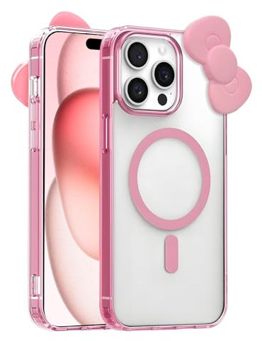 DLIIDCA Niedliches Cartoon-3D-Schleifen-Design, kompatibel mit iPhone 15 Pro, Kawaii-lustiges Design, transparent, magnetisch, stoßfest, Schutzhülle für Jungen und Mädchen für iPhone 15 Pro 6,1 Zoll