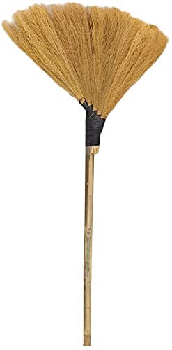 Long Handle Bamboo Broom Straw ， Sweeping Dust Soft Bristles Dustproof Wear Resistant Traditional Handmade Broom (Color: Gold, Size: 130x60cm)