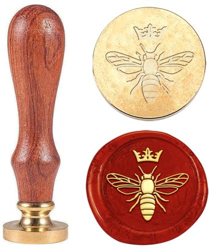 Hobbspring 1 Stück Biene Wachs Siegelstempel Krone Vintage Wachssiegelstempel Geschenk für Weihnachten 25mm Abnehmbarer Messingkopfstempel Mit Holzgriff Einladungskarten Wachsstempel Für Umschläge