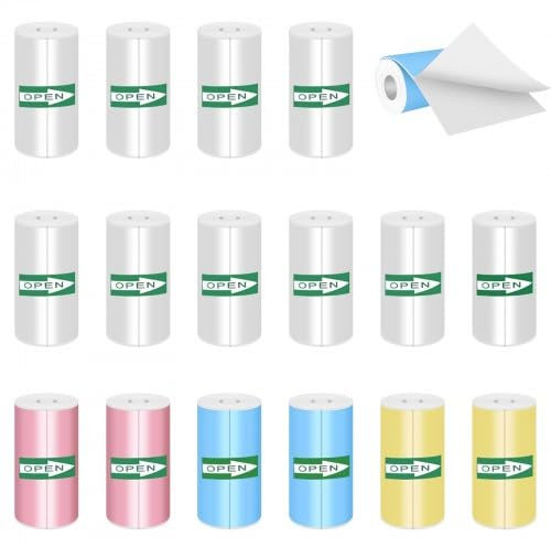 16-Rollen Druckpapier Aufkleber für Mini-Drucker Thermopapier farbige Aufkleber Kassenbescheinigungspapier (57 * 25 mm)