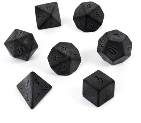 7PCS Natürlicher Edelstein DND Würfel Set, Mattschwarzes Obsidian Rollenspiel D&D Würfel, DND Kristall Edelstein Würfel Set, Polyeder Edelstein Würfel Set für RPG Brettspiele Schwarz E