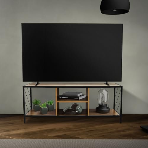 ML-Design Mesa de TV de Madera en Marrón 120x40x46 cm Gabinete para Televisión de hasta 55 Pulgadas Mueble Moderno con Espacio de Almacenamiento Tablero de Pie con Estantes Abiertos