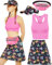 80er 90er Jahre Kostüm Damen Retro Trainingsanzug Workout Sport Outfit Skirt, Crop Top, Gürteltasche, Sonnenblenden Hut Karneval Faschingskostüm (RoseRed, L)
