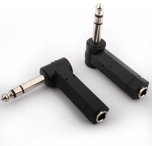 RUNCCI-YUN 2 pezzi Adattatore ad angolo retto 6,35 mm TRS 1/4,Adattatore da maschio TRS da 6,35 mm ad angolo retto a femmina TRS da 6,35 mm, spina stereoda 1/4 a jack da 1/4