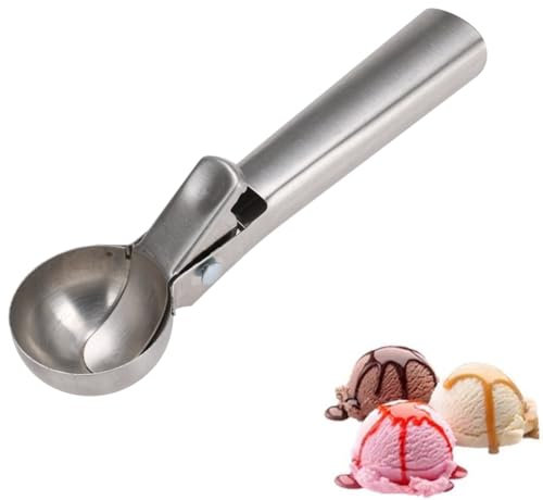 Envenzo Cuillère à crème glacée en acier inoxydable avec déclencheur facile pour purée de pommes de terre, crème glacée, antigel, cuillère en aluminium monobloc, design robuste et durable, facile à