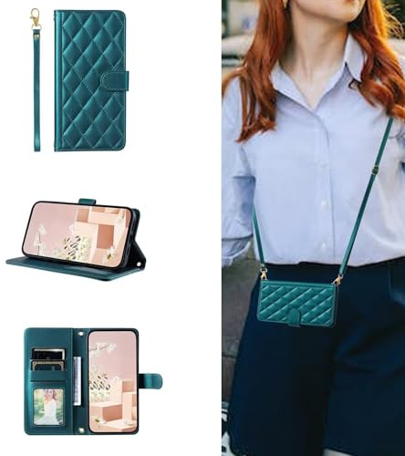 ESONG Portefeuille Coque pour Google Pixel 9A avec Cordon,Etui en Cuir PU Flip Folio Housse,Crossbody Case pour Fille avec Magnétique,béquille,Fentes de Cartes Vert