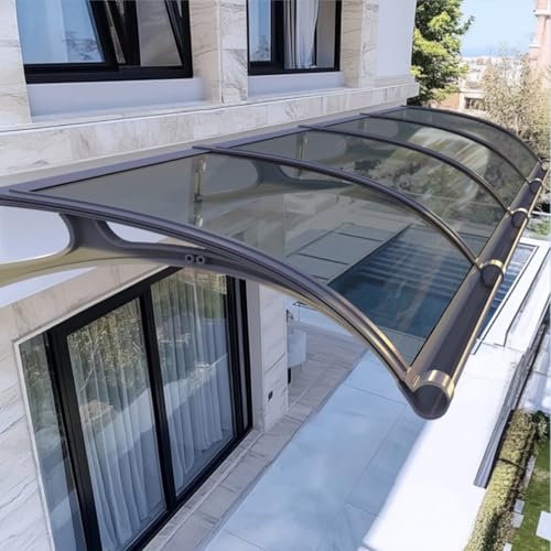 Marquesina Puerta Exterior de Policarbonato, Toldo para Puerta de Entrada, con Marco de Aluminio, Protección contra Lluvia y Sol para Puertas y Ventanas, para Patio, Balcón(Gray,60x120cm/24x47)