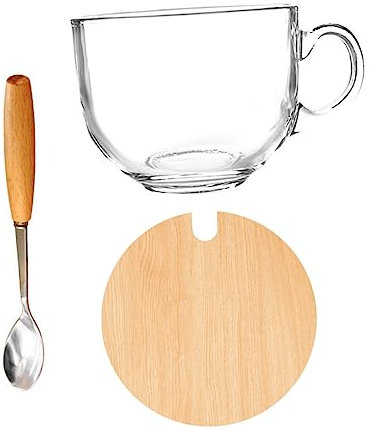 Mobestech Tazas De Leche Para Desayuno Unidades Vaso De Vidrio Transparente Con Tapa y Cuchara Para Café