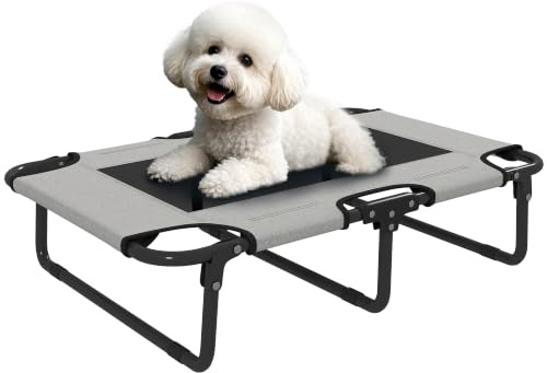 PawHut Raised Dog Bed for Small Medium Dogs 75 x 51 x 18 cm Light Grey | Portable Elevated Pet Cot, Breathable Mesh, Indoor Outdoor Use