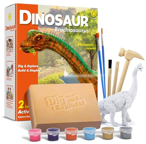 EGGBOX Dinosaurier Skelett Ausgrabungsset für Kinder, 2-in-1 Brachiosaurus Dino Dig & Malset, Dinosaurier Spielzeug für Kinder ab 6, Fossilien Paleontologie Experimente & Bastelset für Jungen Mädchen