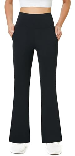 Friptspyg Damen Hose mit Taschen Casual Arbeit Hose High Waist Yogahose Stretch Jogginghose Bootcut Sporthose Freizeit Yoga Pants, Schwarz XS