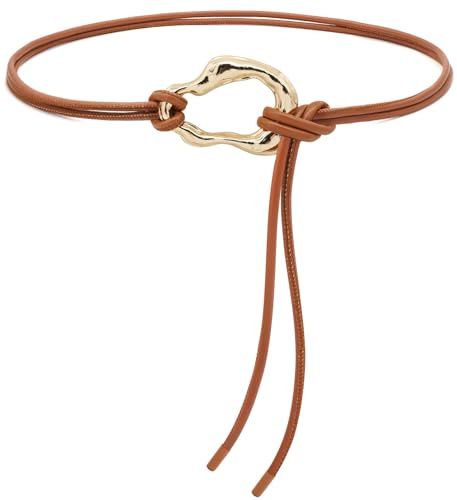 BAOKELAN Cintura sottile da donna in pelle PU cintura sottile corda annodata cintura in vita con fibbia dorata per abiti, Marrone B, Fit Waist 37-43
