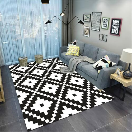 WBDYMX Tapis Marche Bureau Bebe Chambre 140x200CM Chien Grande Taille Noir à Carreaux Moderne Blanc Aesthetic ado Fille Pas Cher
