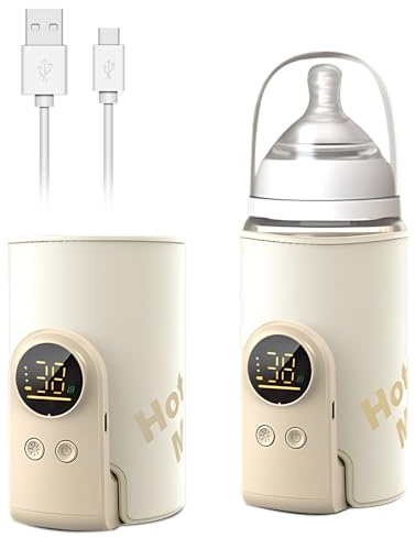 Chauffe Biberon Portable, Chauffe Biberon Nomade avec 6 Niveaux De Réglage 8000mAh Chauffe-Biberon Portable Sans Fil avec Écran LCD Réchauffeur de Biberon USB Sans Fil pour Maison, Extérieur, Voyage