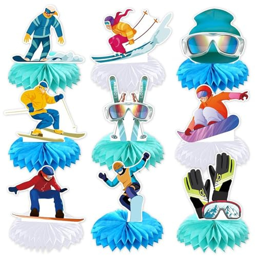 Colcolo 9-teiliges Ski-Geburtstagsdekor, Foto-Requisiten, DIY-Geschenk, Waben-Mittelstücke, Tischdekorationen für Kunstprojekte, Jahrestage