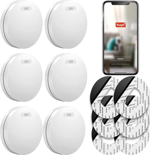 SAVS SM11W Rauchmelder WLAN 6er-Pack – 10 Jahre Batterie – Smart kompatibel mit Tuya App - Extra flaches Design – Kein LED-Licht – Montage ohne Bohren - Feuermelder WiFi | 6er Set WLAN-Rauchwarnmelder mit Tuya App, 10-Jahres-Batterie, extra flachem Design und Montage ohne Bohren.