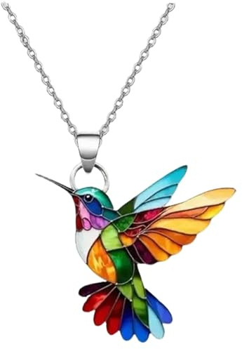 Collier Colibri Femme, Pendentif Oiseau Mouche Acrylique Coloré, Bijoux de Mode Colibri, Pendentif Oiseau Élégant, Collier Pendentifs Colibrì, pour Femmes et Filles Cadeaux et Usage Quotidien