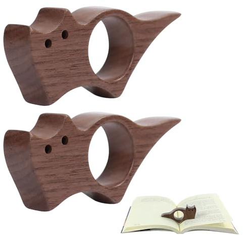 2 Pcs Book Page Holder,Medium Size 8.1cm x 3.3cm,Wooden Book Holder for Reading,Thumb Book Page Holder,Cat Thumb Book Page Holder,Cat-Shaped，Book Accessories