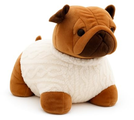 Pug Fabric Door Stop, Dog Design Heavy Fabric Soft Fluffed Cute Novelty Puppy Animal Toy Indor Door Stop - Home, Office, Shop Door Stopper (Brown)