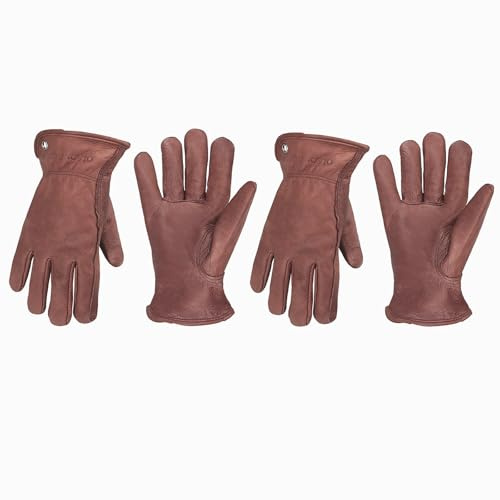Generisch Dunkelbraune Arbeitshandschuhe aus Rindsleder – Unisex-Sicherheitshandschuhe for Gartenarbeit, Bauarbeiten und Motorradfahren(2 Pair Reddish Brown,XL)