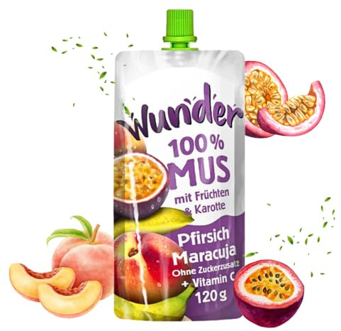WUNDER Quetschie Mus 12 x 120g Pfirsich-Maracuja mit Vitamin C, ohne Zuckerzusatz