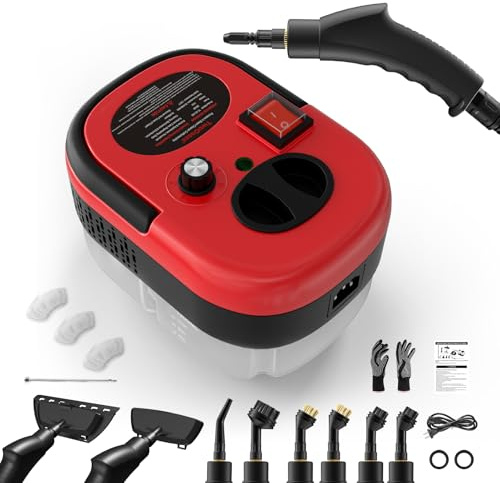 Nettoyeur Vapeur, Steam Cleaner Haute Pression, Réservoir d'eau 1,2L,Rouge | Chauffe en 15 s, 6 Niveaux de Réglage, 15 Accessoires, Nettoyeur Vapeur à Main pour Cuisine, Salle de Bain, Voiture, Fenêtres