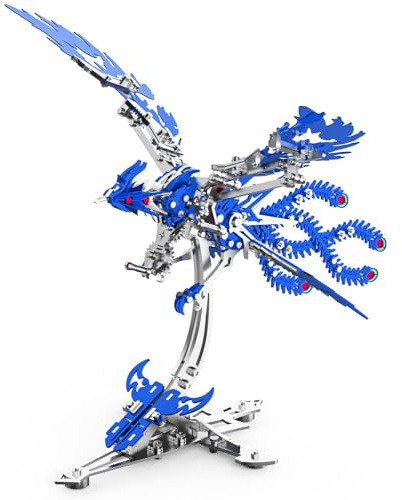 3D Metallbausatz-Serie: Mechanische Hornisse, Phönix & Alterdrache Kreatives DIY-Puzzle mit Spielspaß & intellektueller Herausforderung (Blau, Phönix)