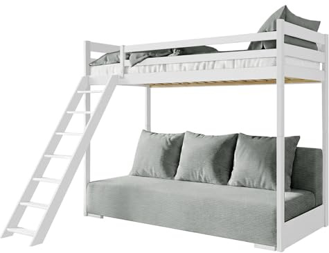 Etagenbett mit Schlafsofa SOFINO 90x200 Weiß aus Kiefernholz